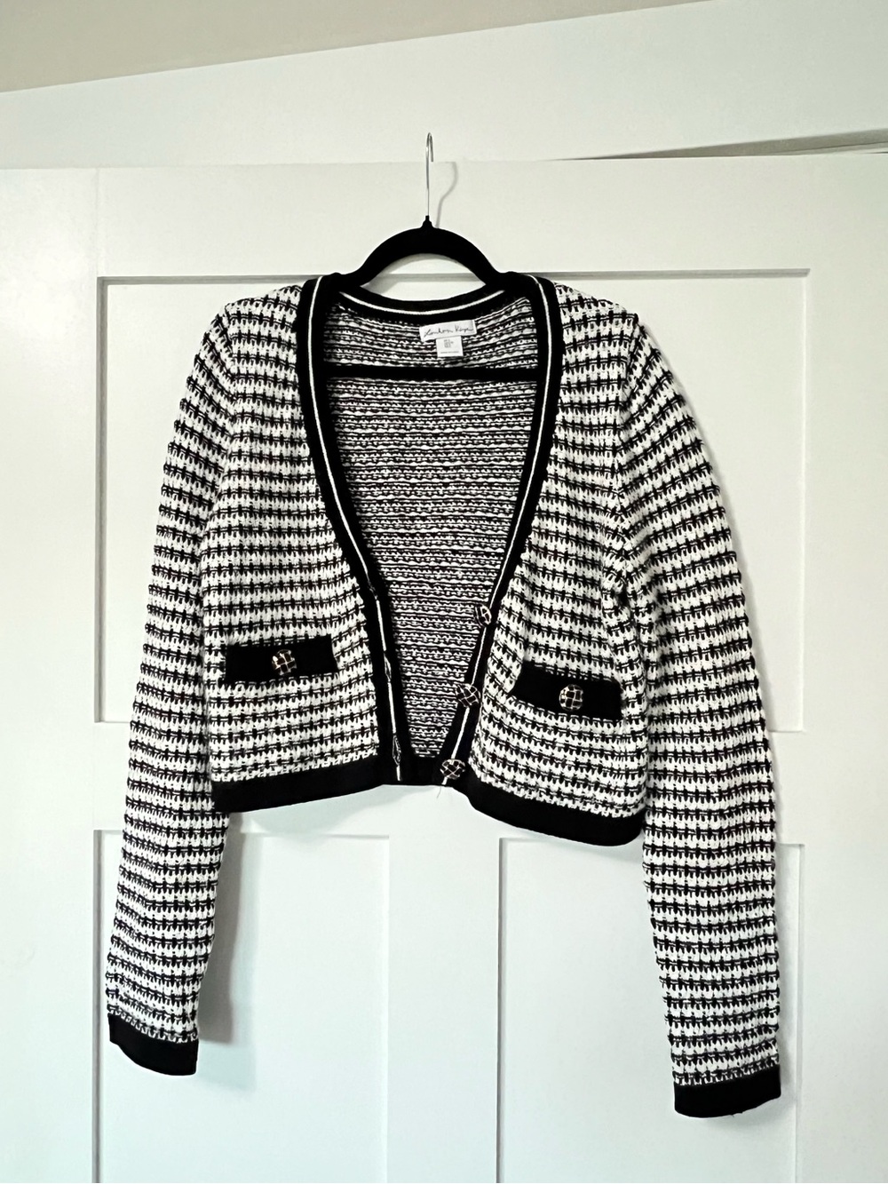 London Kaye Black and White “Tweed” Cardigan